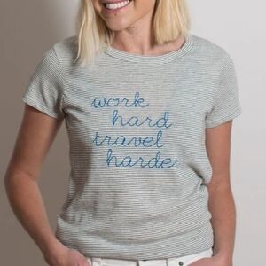 Boat House Apparel Work Hard Travel Harder Striped Nautical Yacht Tee T-shirt XL